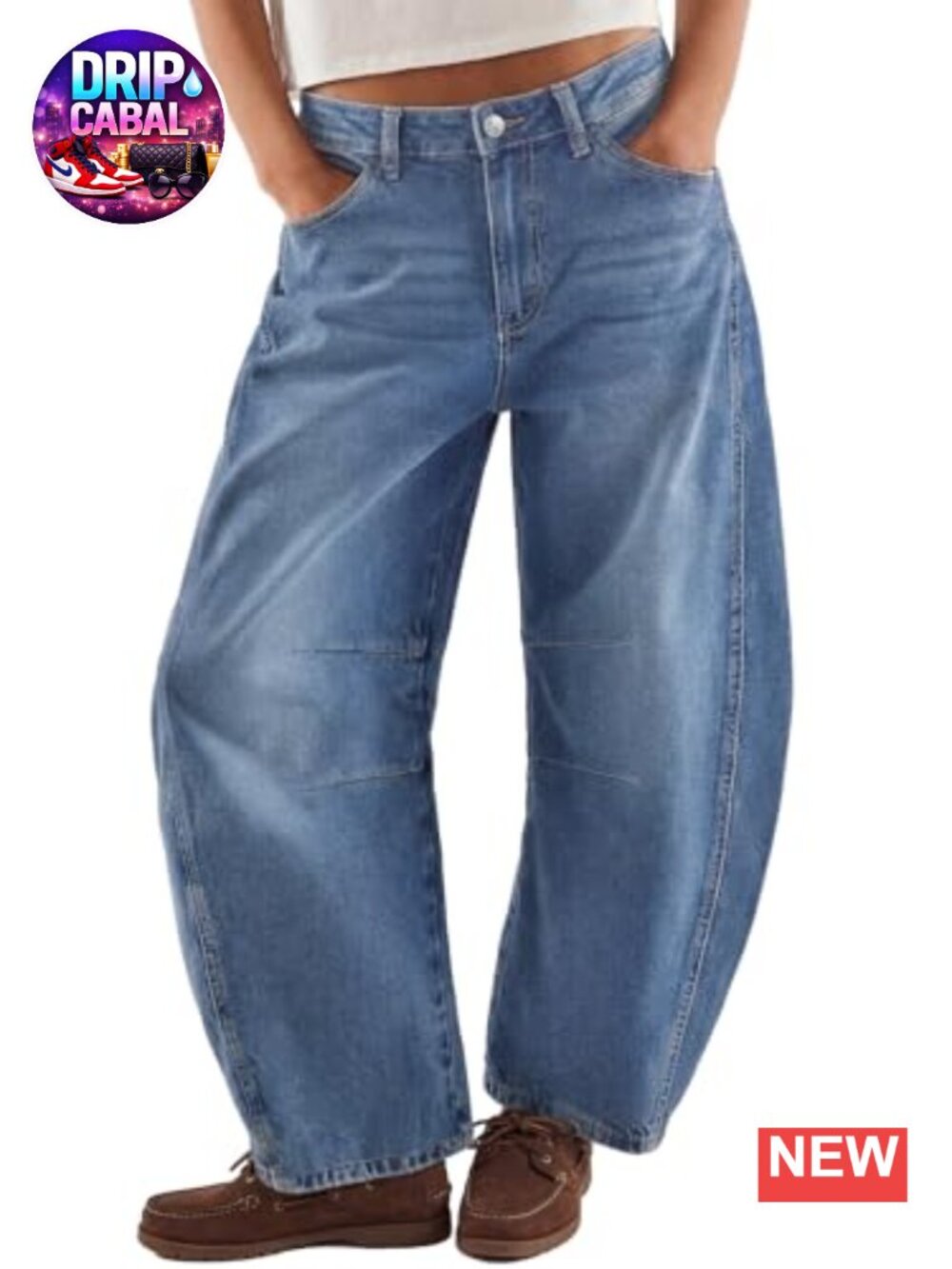 Stretch Denim Barrel Leg Jeans Women High Waisted Wide Leg Curved Hem Slant